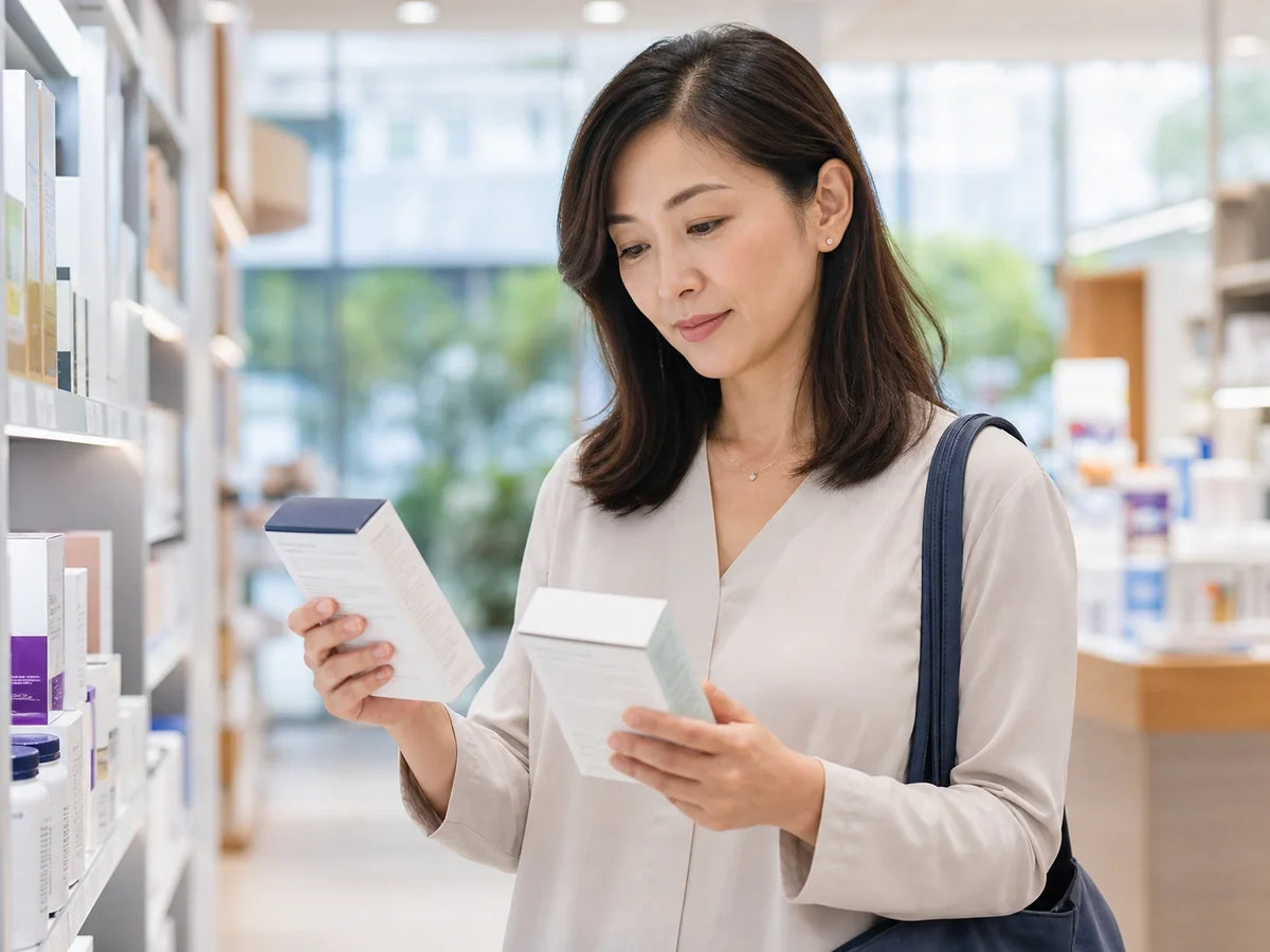 Hong Kong shopper comparing two everyday wellness products in a store