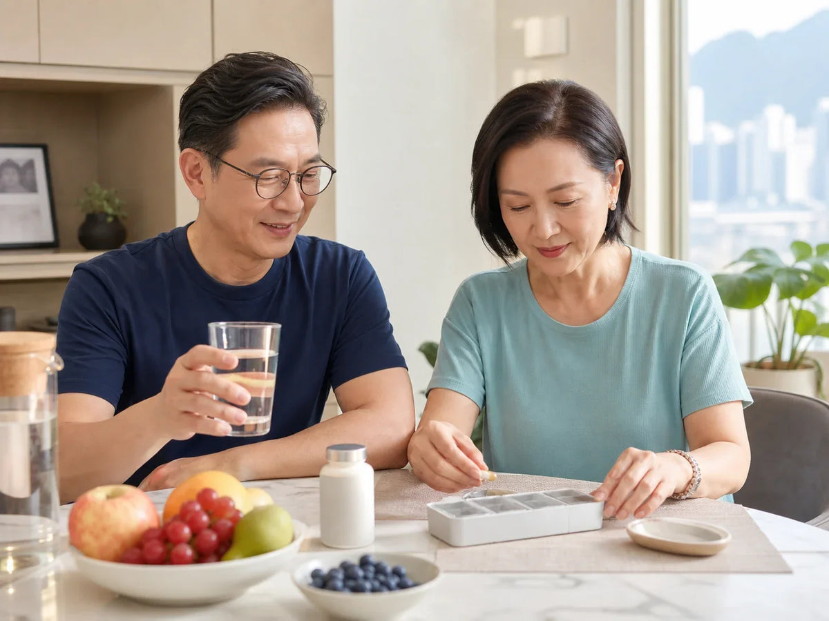 Hong Kong couple preparing a simple daily wellness routine at home
