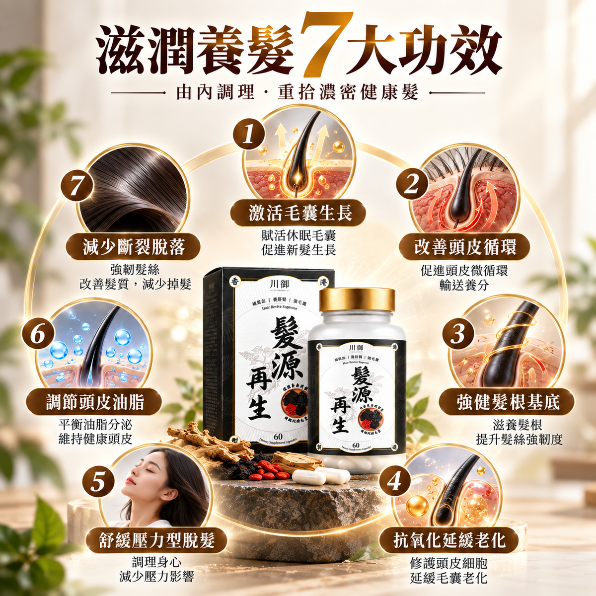 川御 髮源再生 (60粒)｜產品圖片 2